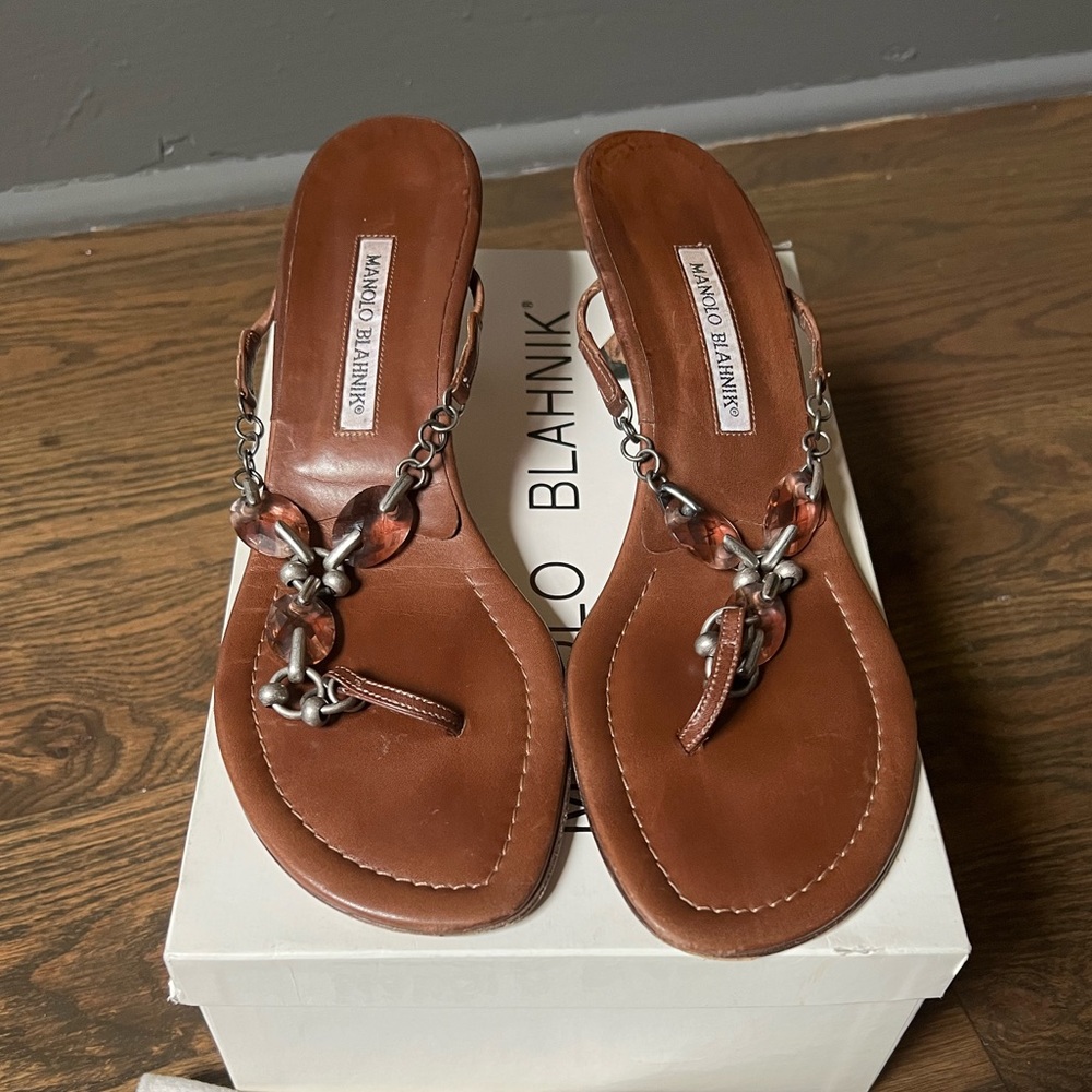 Manolo Blahnik Kitten Heel Slide Dark Brown Bulgaro